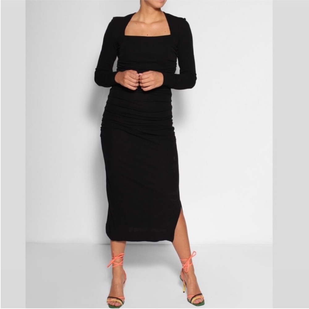 GANNI Ruched crepe midi dress - Picture 2 of 16